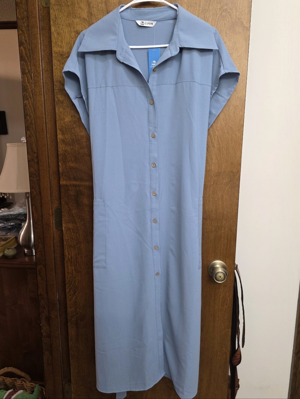 NWT Cupshe Light Blue Button-Front Shirt Dress, Size L